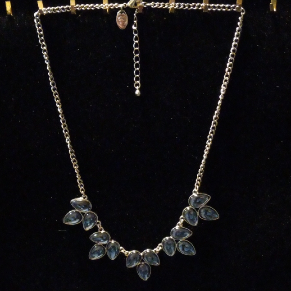 Charming Charlie Curb Chain Necklace With Blue Gemstones.